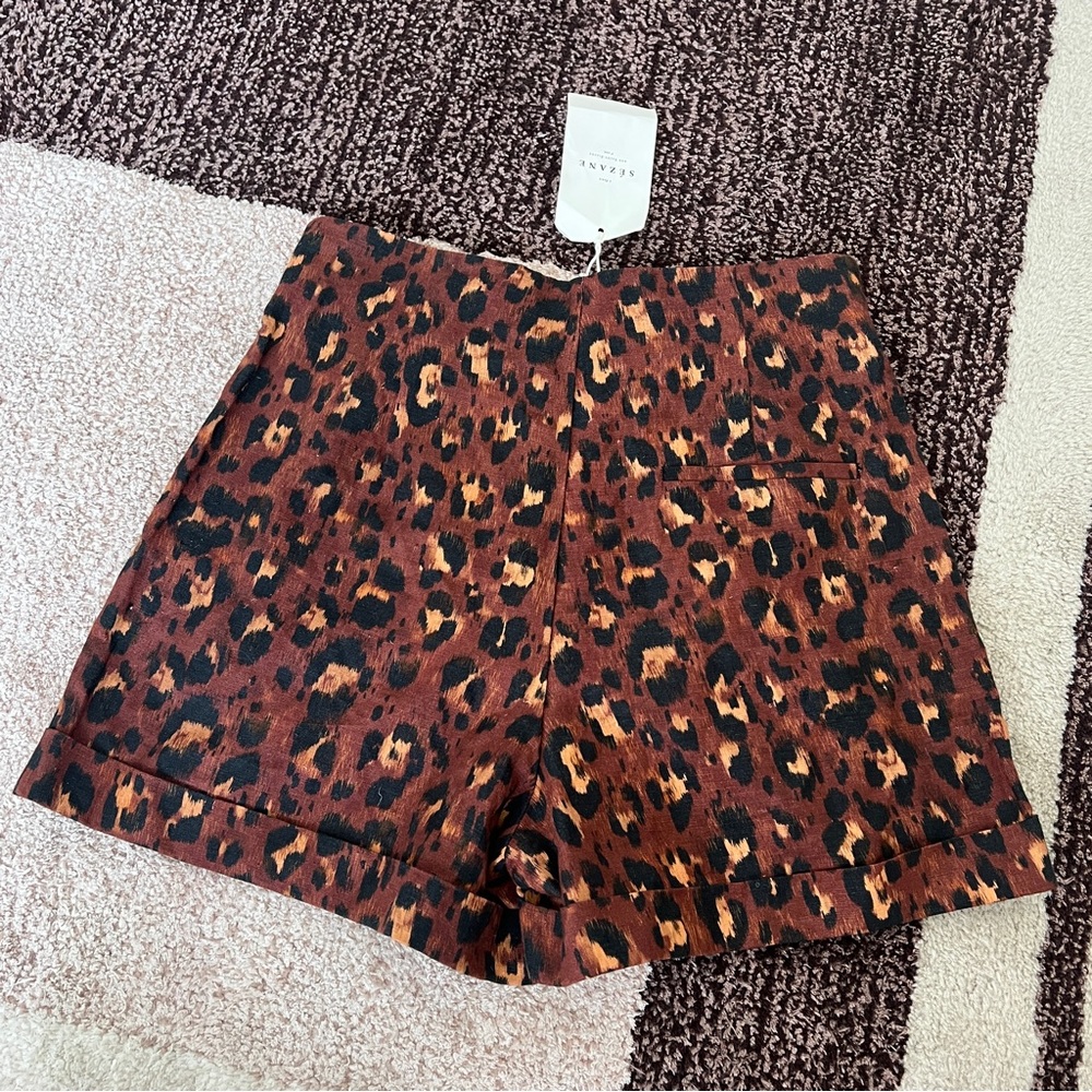 NWT Sézane Linen Fabrizo Shorts Leopard Print - Picture 6 of 7